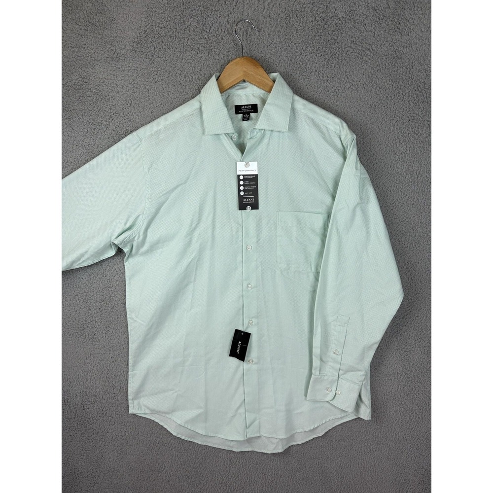 Alfani Shirt Mens M 15.5 32/33 Green Regular Fit Stretch Dress Long Sleeve Mint